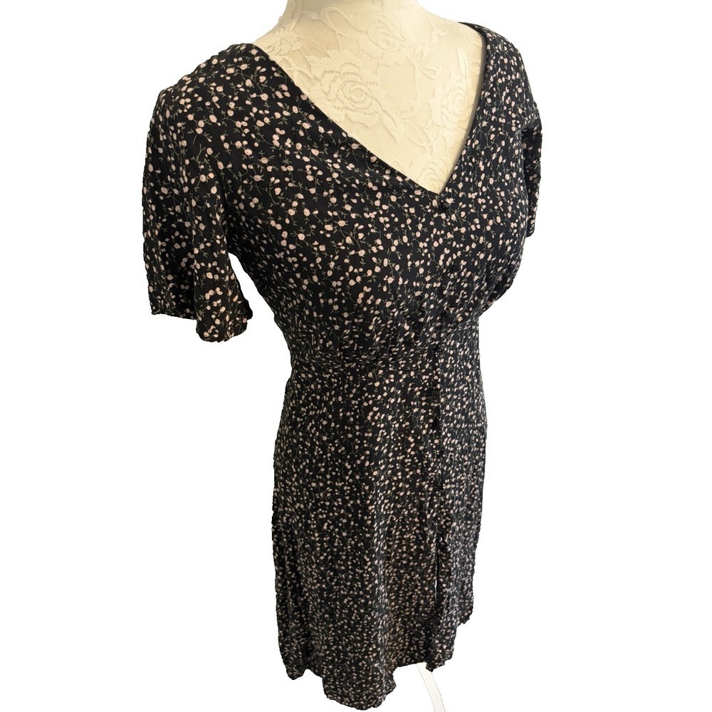 Disturbia Black Floral Midi Dress~ Sz 4~Flutter Slvs V Nk Fitted Vamp Goth Dark